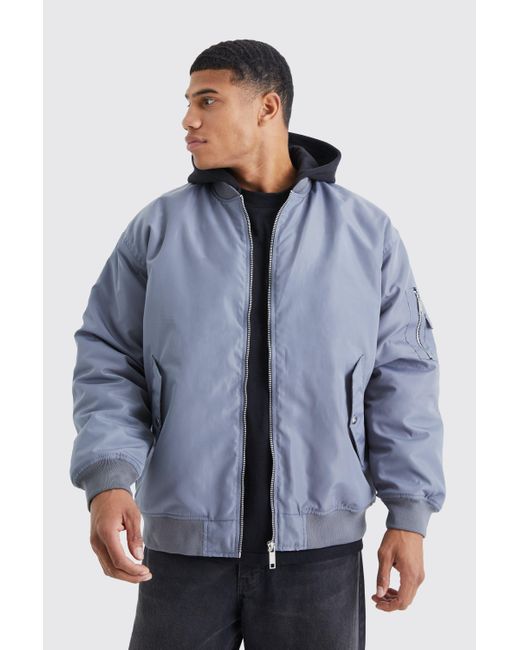 BoohooMAN Blue Oversized Ma1 Bomber With Jersey Hood for men