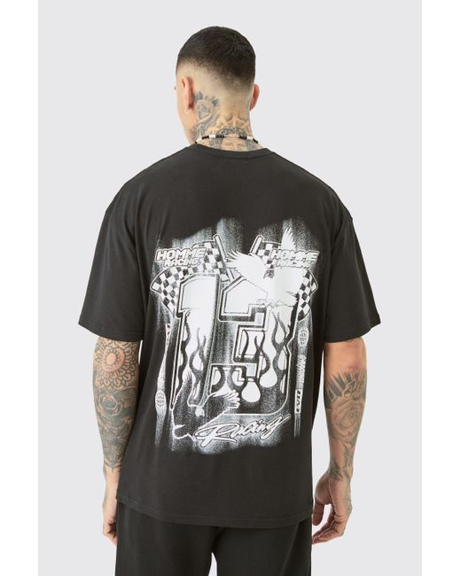 BoohooMAN Gray Tall Racer Dove T-shirt In Black for men
