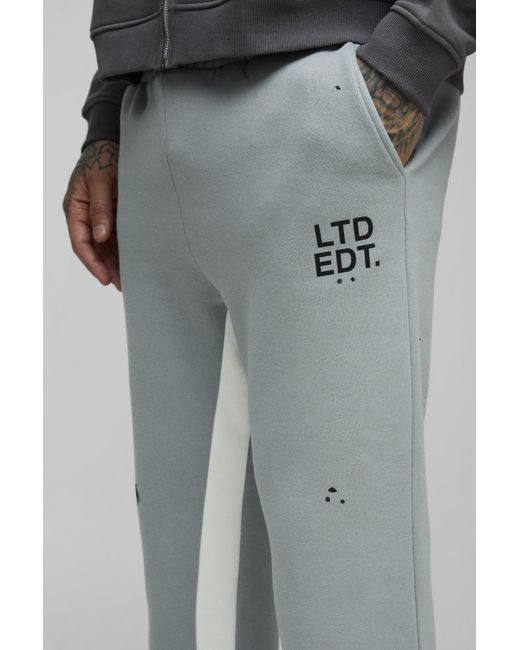 BoohooMAN Gray Tall Regular Fit Ltd Edt Paint Splatter Gusset Sweatpants for men