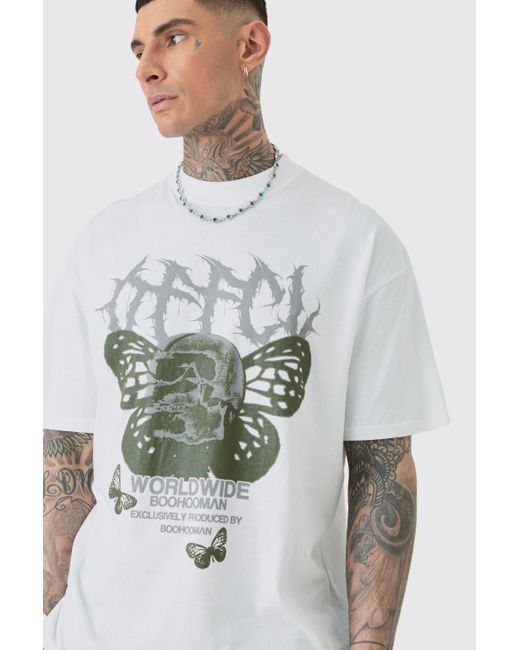 BoohooMAN Gray Tall Butterfly Skull Graphic T-shirt for men