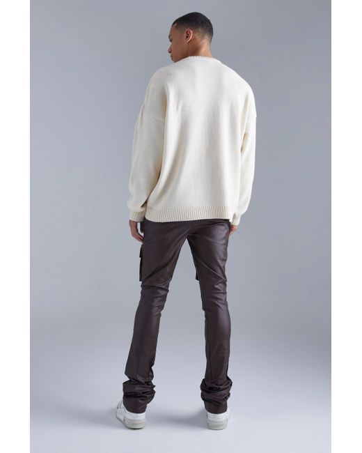 Tall Skinny Stacked Coated Twill Cargo Trouser