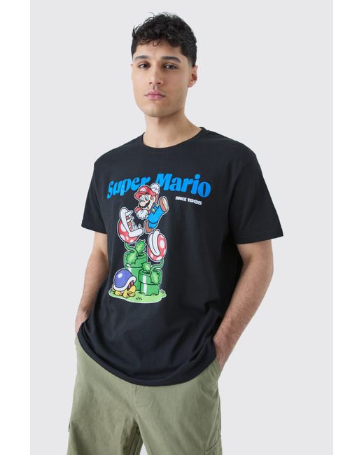BoohooMAN Oversize T-Shirt mit lizenziertem Super Mario Print in Blue für Herren