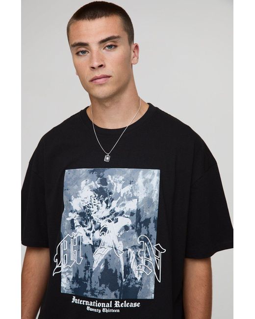 Black Oversized Man Floral Puff Print T-Shirt Boohoo