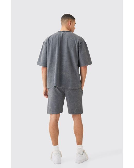 BoohooMAN Gray Reverse Loopback Printed Half Sleeve Sweatshirt for men