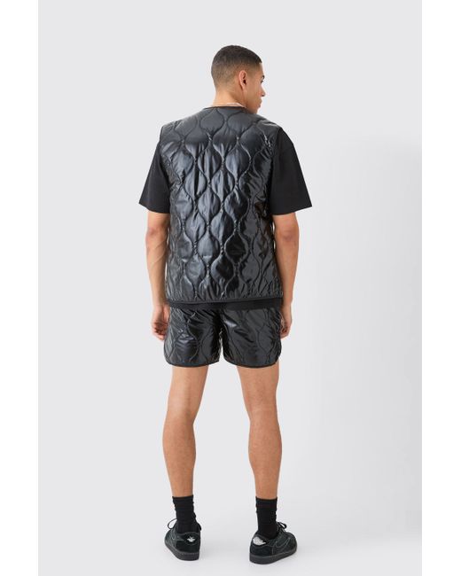 BoohooMAN Black Quilted Tank And Short Metallic Set for men