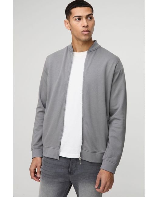 BoohooMAN Gray Regular Fit Interlock Bomber Jacket for men