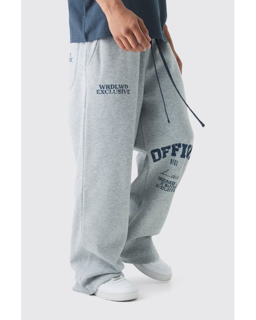 BoohooMAN Jogginghose mit weitem Bein und Official-Print in Gray für Herren
