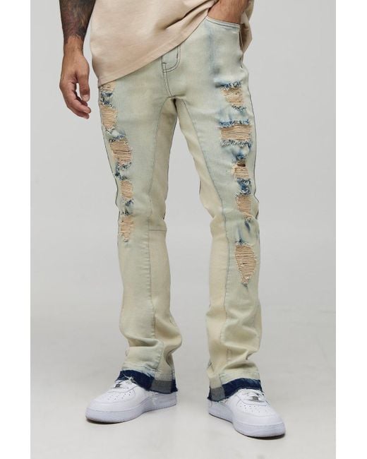 Boohoo Gray Skinny Stretch Flared Washed Ripped Gusset Jeans