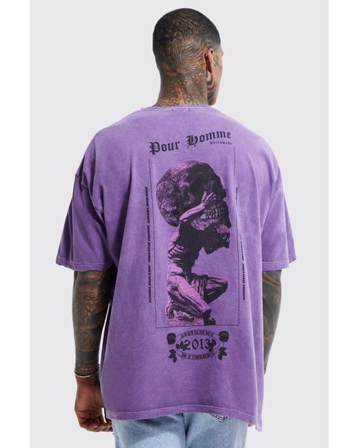 BoohooMAN Purple Oversized Skull Overdye Graphic T-shirt for men