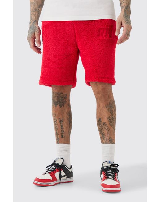 BoohooMAN Tall Loose Mid Length Bandana Borg Shorts in Red für Herren