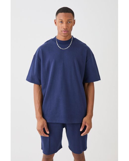 BoohooMAN Blue Oversized T-shirt & Short Interlock Set for men
