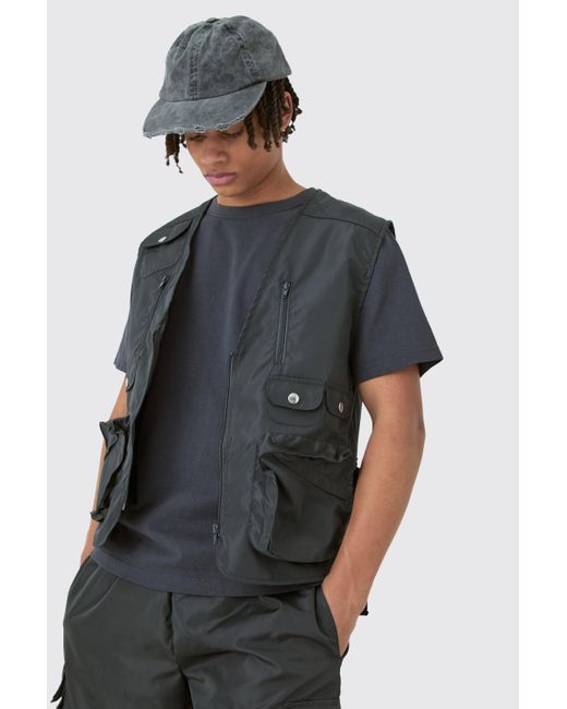 Nylon Utility Vest & Short Set Boohoo de color Gray