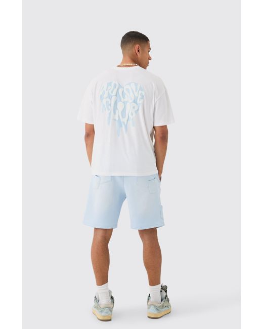 BoohooMAN Blue Relaxed All Over Pocket Spray Wash Shorts for men