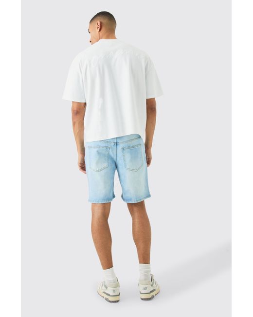 BoohooMAN Slim Rigid Denim Shorts In Light Blue for men