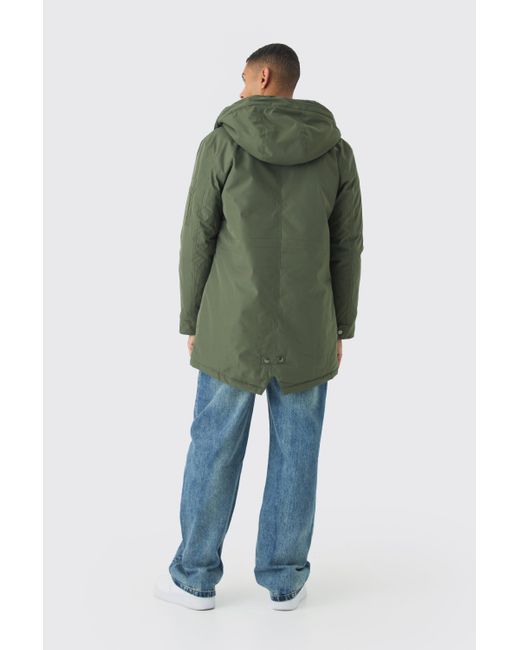 BoohooMAN Green Oversized Parka With Borg Lined Hood for men