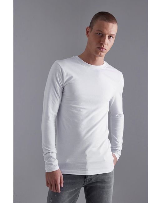 BoohooMAN Long Sleeve Muscle Fit T-shirt in Gray for Men | Lyst