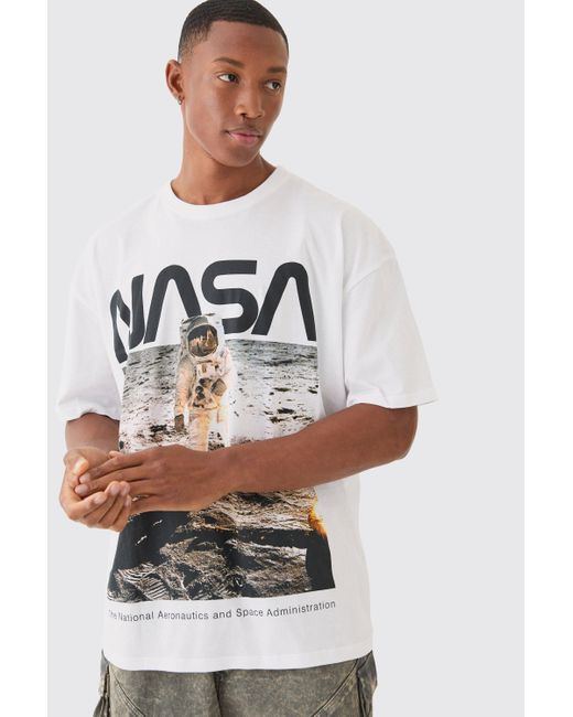 BoohooMAN Gray Oversized Nasa License T-shirt for men