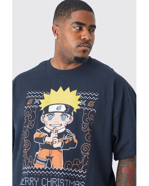 Boohoo Plus Oversized Naruto Christmas License T shirt in Blue Lyst