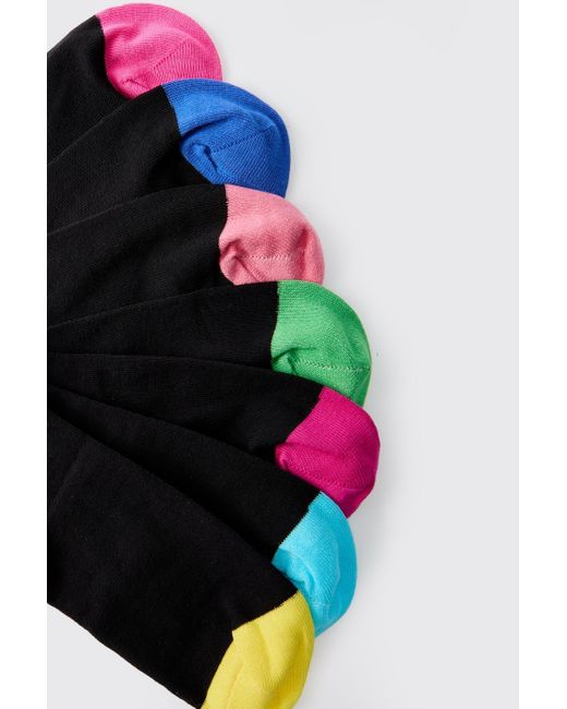 Pack De 7 Pares De Calcetines Con Colores En Contraste Boohoo de color Black