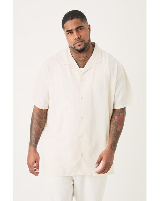 BoohooMAN Plus Linen Oversized Revere Shirt In Natural for men