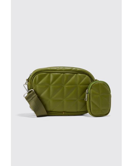 Boohoo Green Quilted Cross Body Bag With Attachment