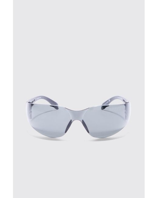 BoohooMAN Blue Frameless Plastic Sunglasses In Black for men