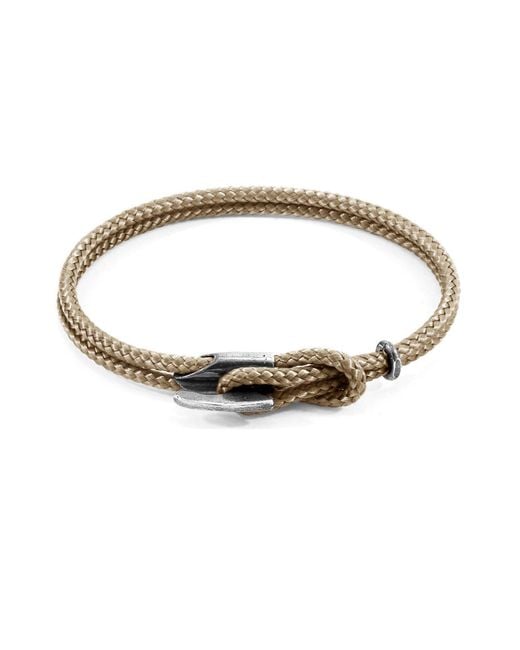 BoohooMAN Brown Anchor & Crew Padstow Silver And Rope Bracelet for men
