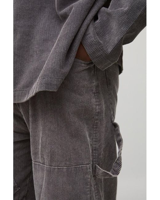 BoohooMAN Tall Washed Cord Relaxed Fit Carpenter Trousers in Gray für Herren