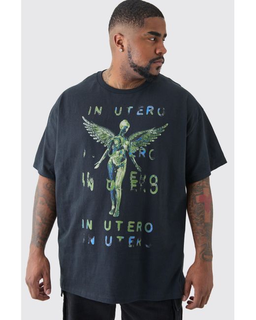 BoohooMAN Blue Plus Oversized Nirvana Utero License T-shirt In Black for men