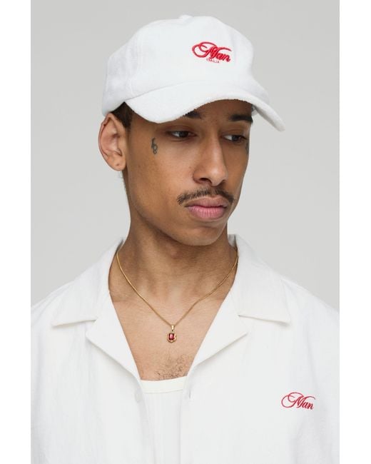 BoohooMAN Blue Towelling Embroidered Cap for men