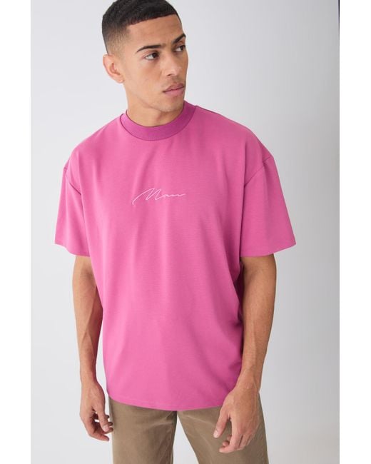 BoohooMAN Pink Oversized Premium Super Heavyweight Embroidered T-shirt for men
