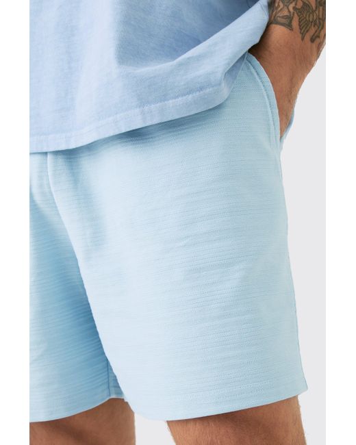 BoohooMAN Blue Relaxed Fit Short Length Jacquard Striped Short for men