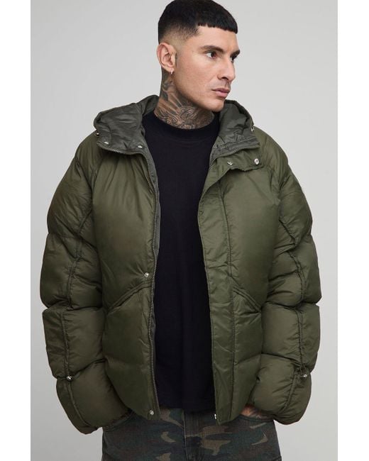 BoohooMAN Men's Green Tall Oversized Fit Ruched Sleeve Paneled