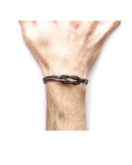 BoohooMAN Black Anchor & Crew Padstow Silver And Braided Leather Bracelet for men
