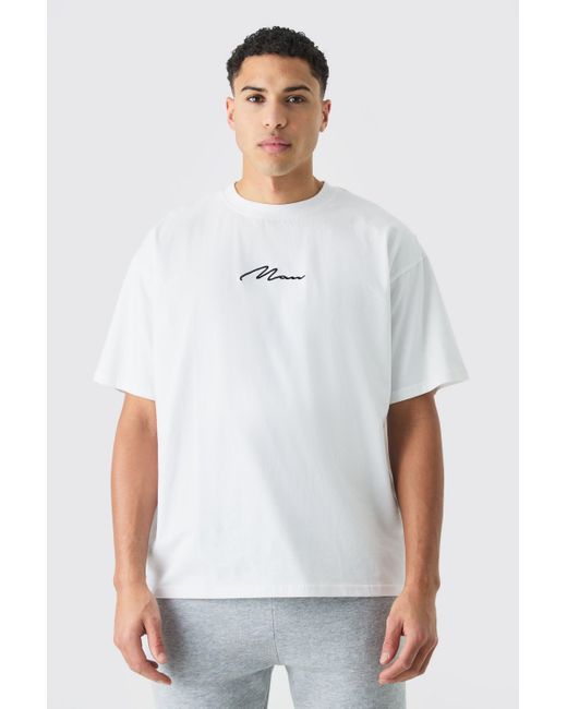BoohooMAN White Man Signature Oversized Crew Neck T-shirt for men