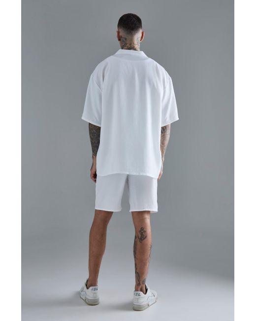 BoohooMAN Gray Tall Short Sleeve Oversized Linen Shirt & Short Set In White for men