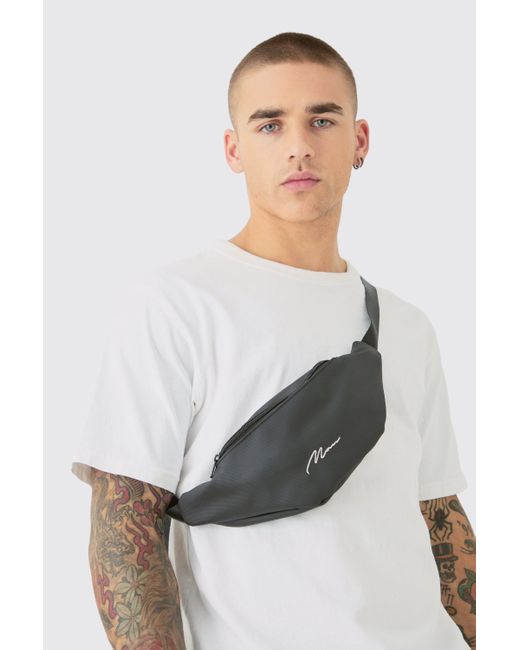 BoohooMAN White Signature Basic Fanny Pack In Black for men