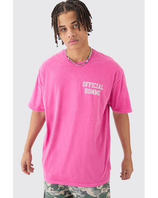 BoohooMAN Oversized Extended Neck Butterfly Print Wash T-shirt in Pink für Herren
