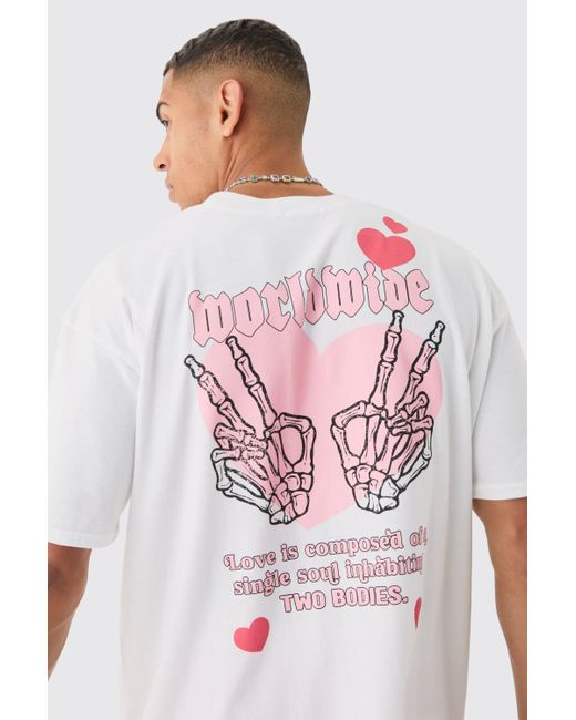 BoohooMAN White Oversized Heart Skeleton Print T-shirt for men