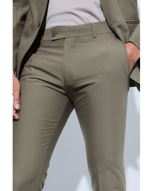 BoohooMAN Skinny Fit Cropped Suit Trousers in Green für Herren