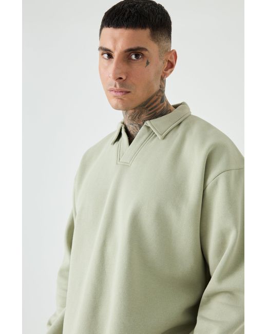 BoohooMAN Green Tall Oversized Revere Rugby Sweatshirt Polo for men