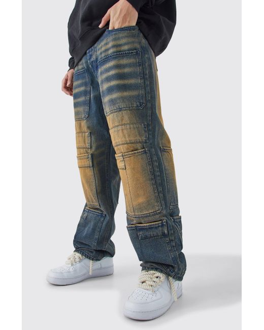 BoohooMAN Lockere Cargo-Jeans mit Taschen in Blue für Herren