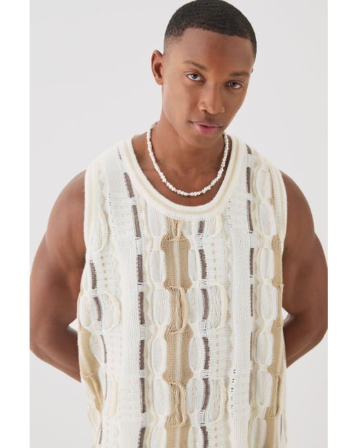 BoohooMAN White Oversized 3d Knitted Vest for men