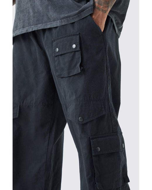 BoohooMAN Blue Plus Relaxed Fit Elastic Waist Cargo Pants for men