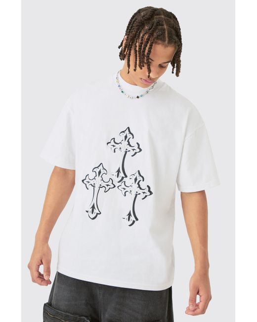 Boohoo White Oversized Extended Neck Heavyweight Gothic T-shirt