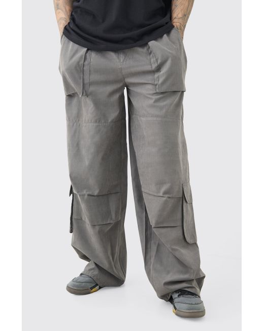 BoohooMAN Gray Tall Elasticated Waist Oversized Peached Cargo Pants for men