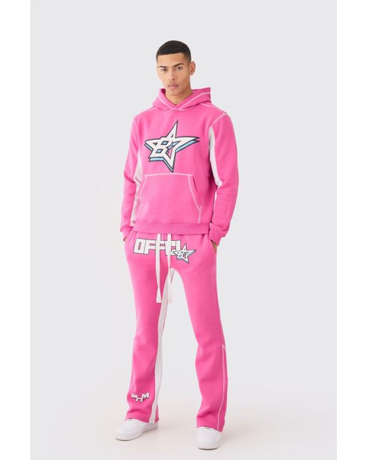 BoohooMAN Regular Fit Contrast Stitch Ofcl Gusset Tracksuit in Pink für Herren