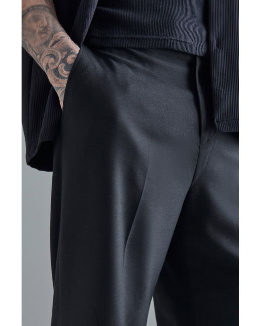 BoohooMAN Tall Side Stripe Drawcord Crop Straight Fit Trousers in Black für Herren