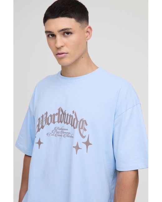 BoohooMAN Blue Oversized Worldwide T-shirt & Gusset Jogger Set for men