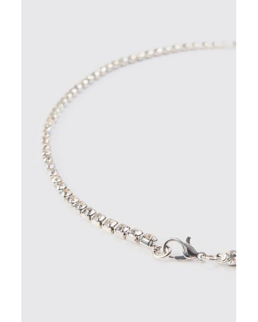 BoohooMAN White Iced Chain Necklace In Silver for men